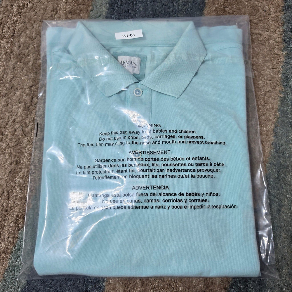 Armani Collezioni Polo Shirt Mens L Blue Short Sleeve Designer - Picture 9 of 9
